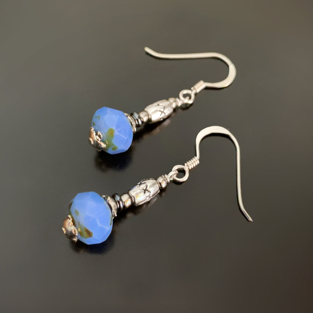Gem Nugget Earrings in Blue Chalcedony Glass