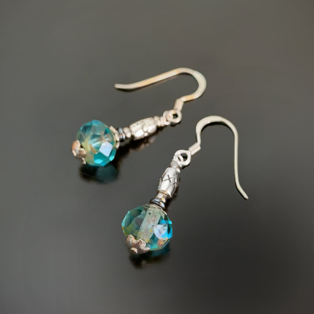 Gem Nugget Earrings in Blue Topaz Glass