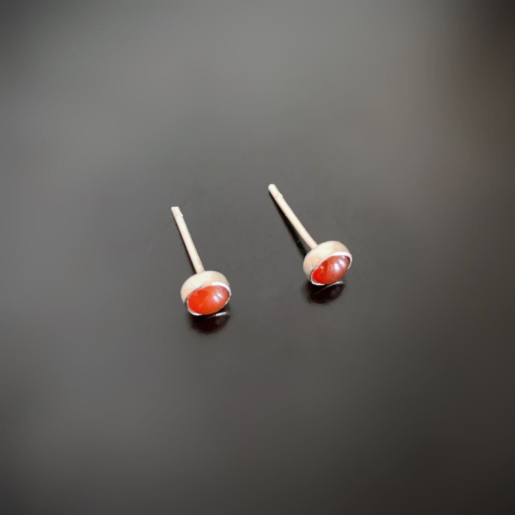 Red Orange Carnelian Small and Simple Silver Post Earrings