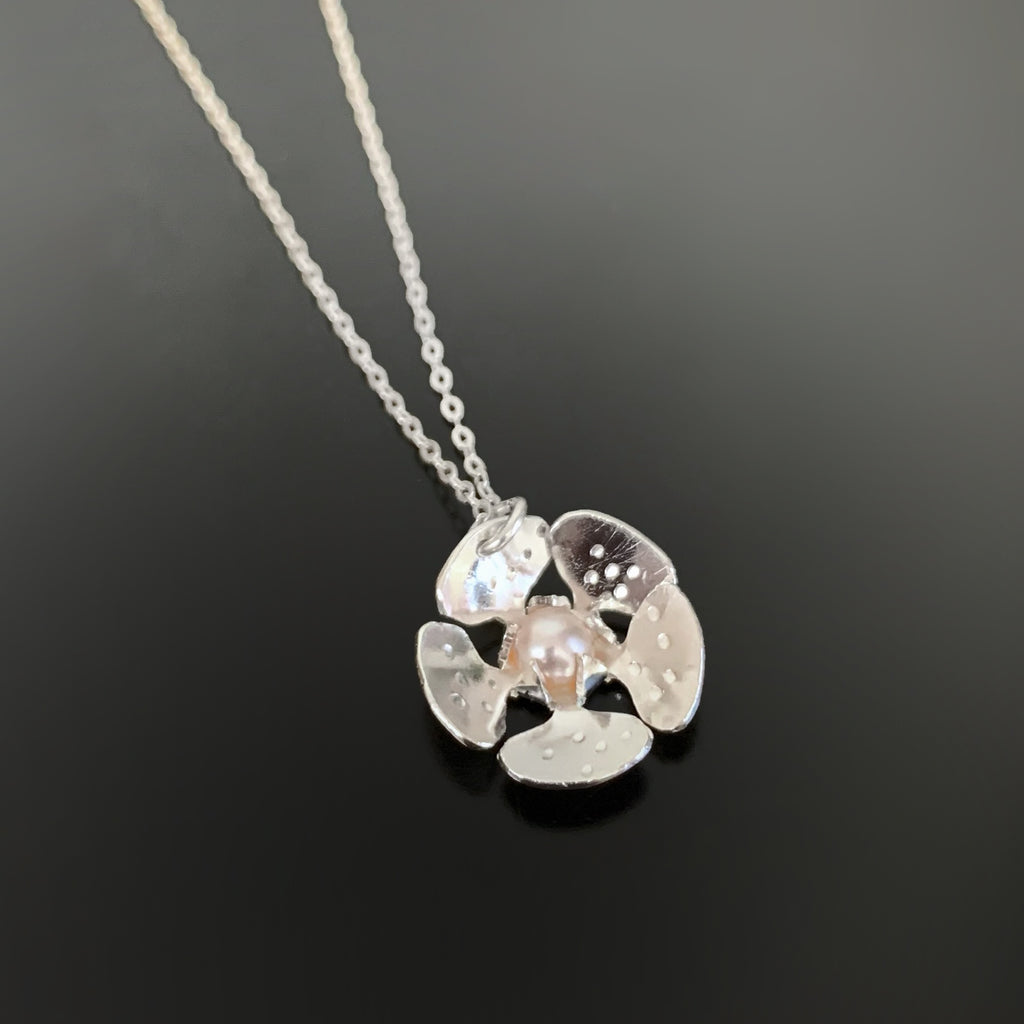Sterling Silver Cherry Blossom Necklace with Pearl