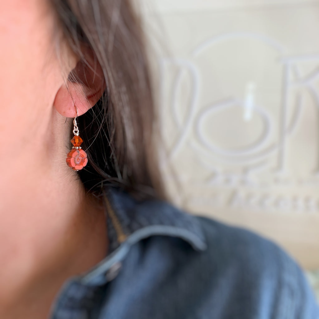 Flower Earrings in Coral Red
