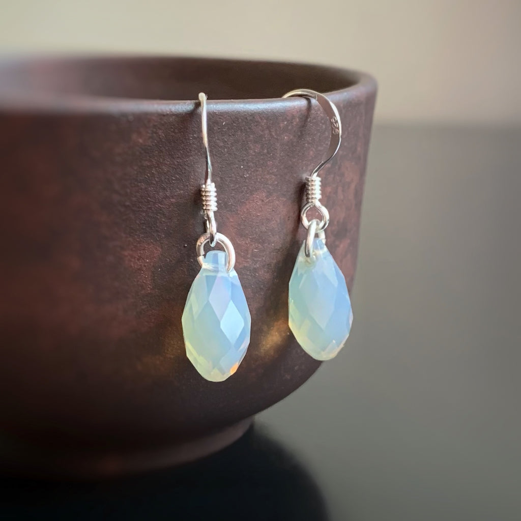 grey opal crystal teardrop earrings with sterling silver ear wires