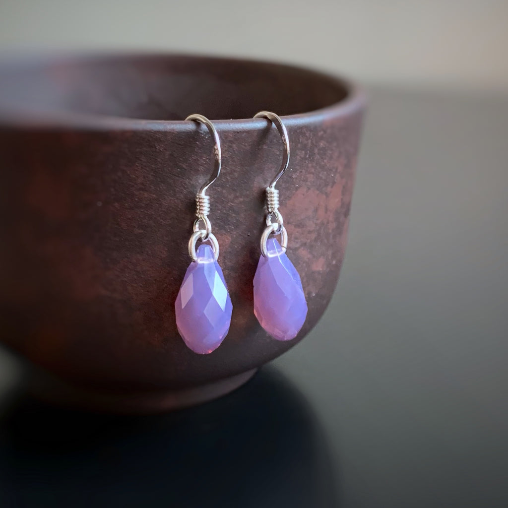 purple opal crystal teardrop sterling silver earrings