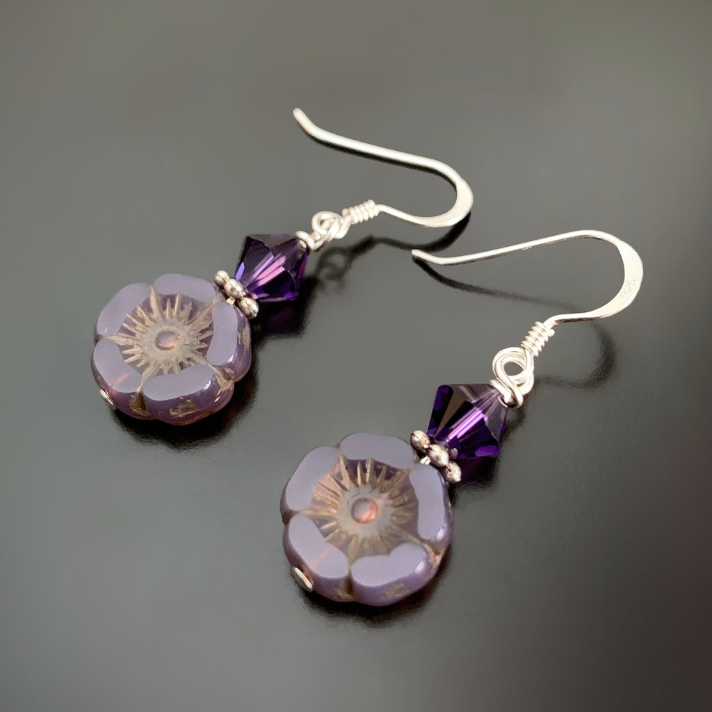 Flower Earrings in Dark Purple