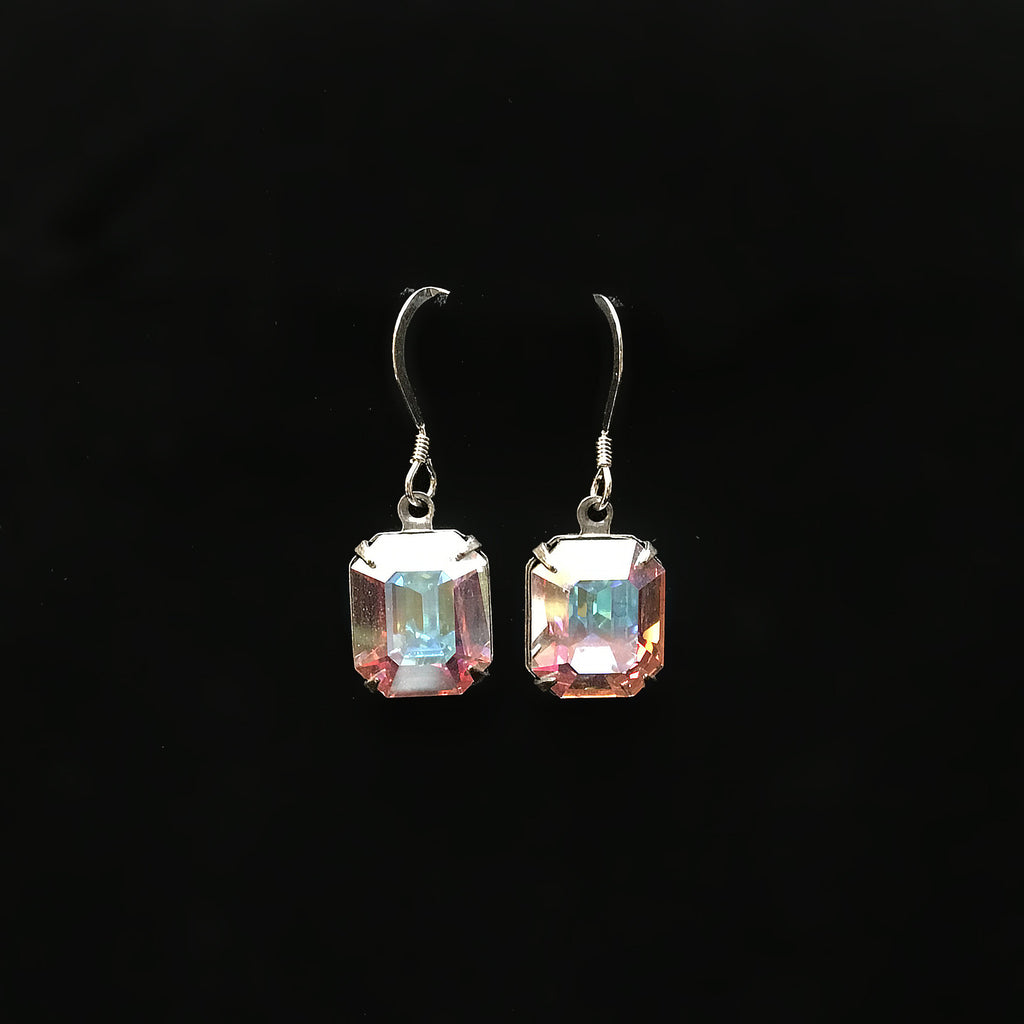 sterling silver earrings emerald cut clear AB Austrian crystal