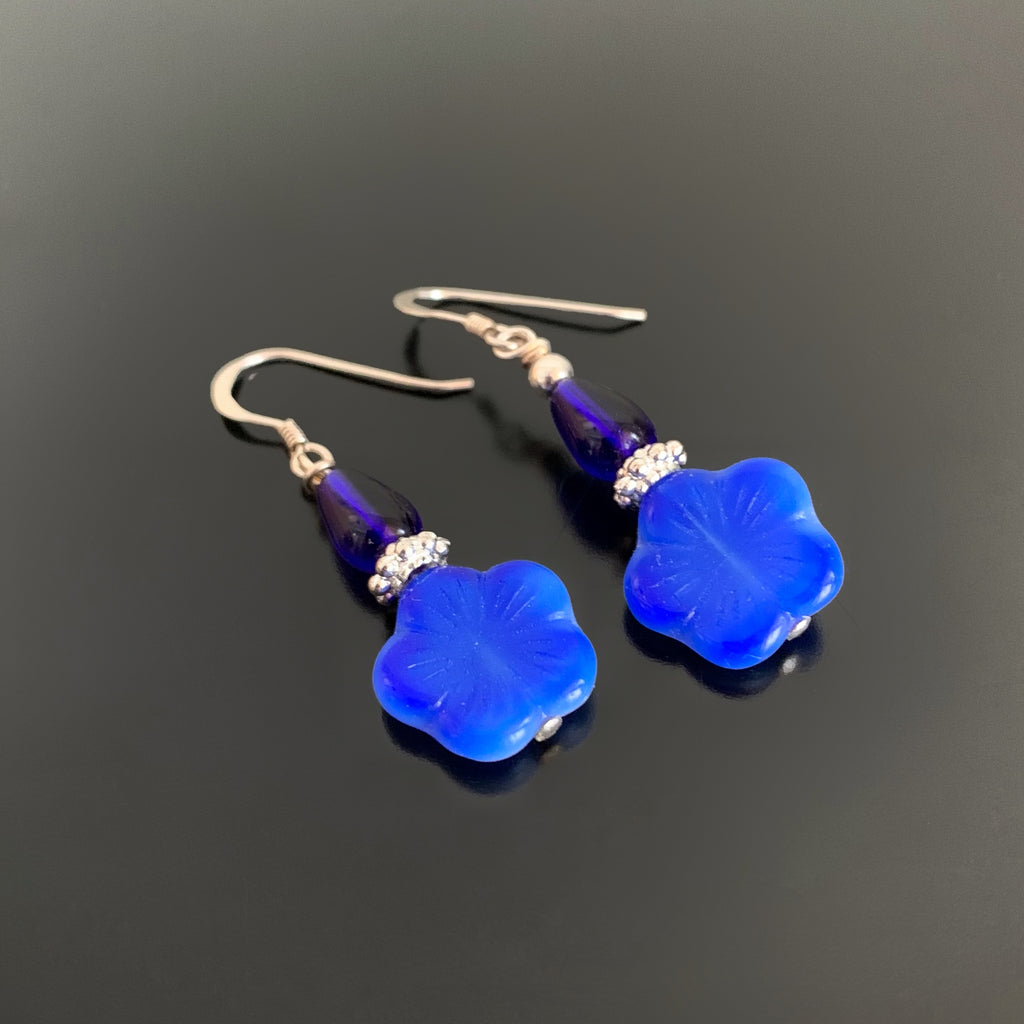 Flower Drop Earrings in Blue