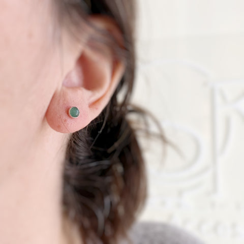 Green Aventurine round post sterling silver earrings
