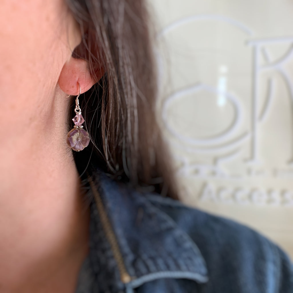 Flower Earrings in Purple Heather