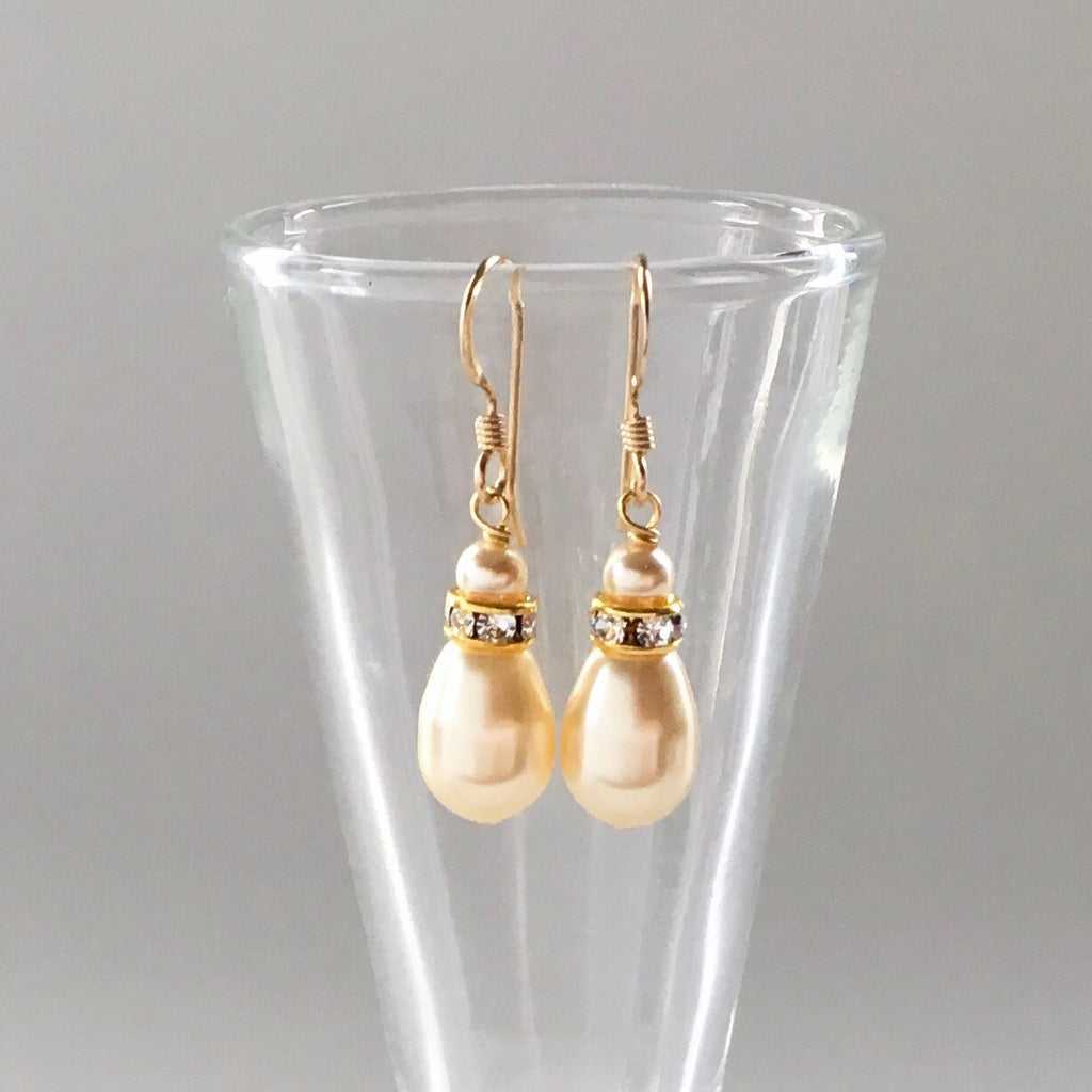 Gold bridesmaids earrings teardrop pearl perfect gift