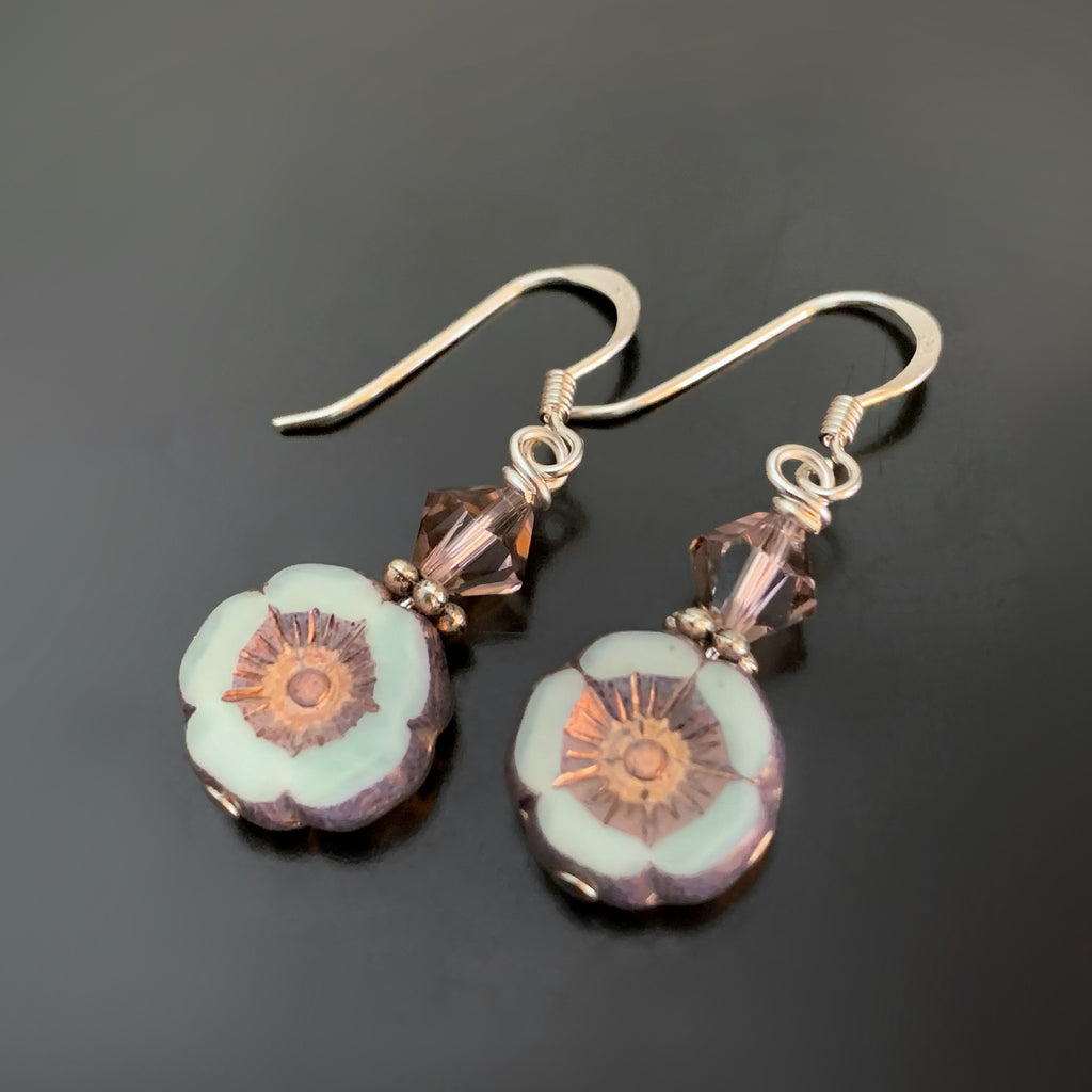 Flower Earrings in Light Blue and Lavender