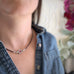 Flower Beaded Necklace in Light Blue with Red