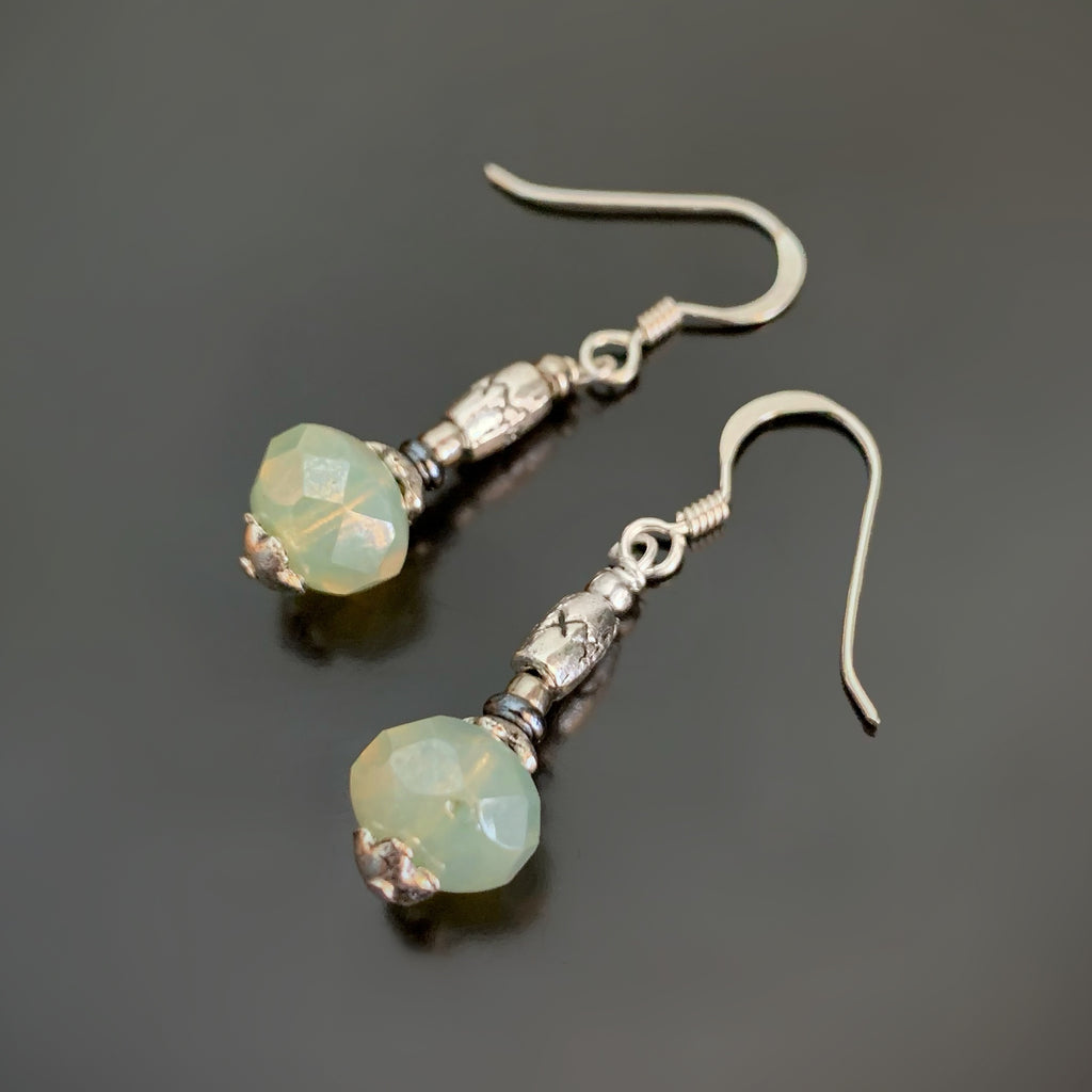 Gem Nugget Earrings in Light Green Opal Glass