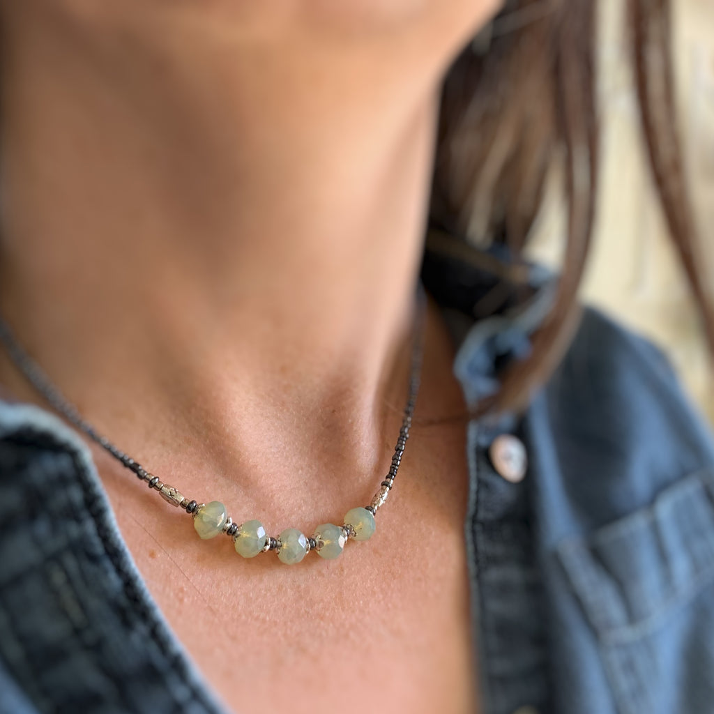 Gem Nugget Necklace in Light Green Opal Glass