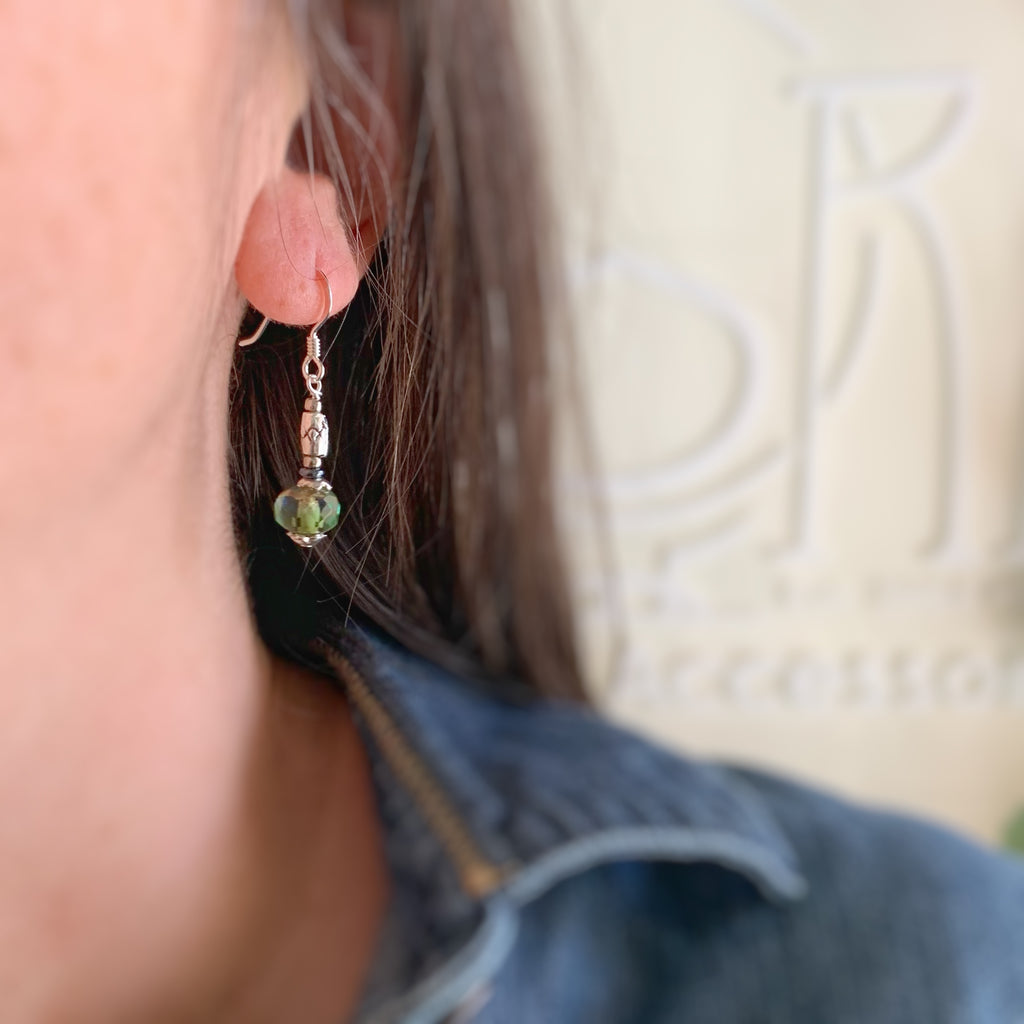 Gem Nugget Earrings in Peridot Green Glass