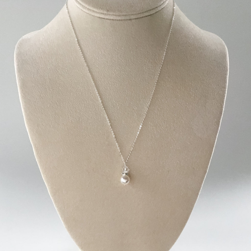 pearl drop pendant necklace in white and silver affordable bridesmaids gifts