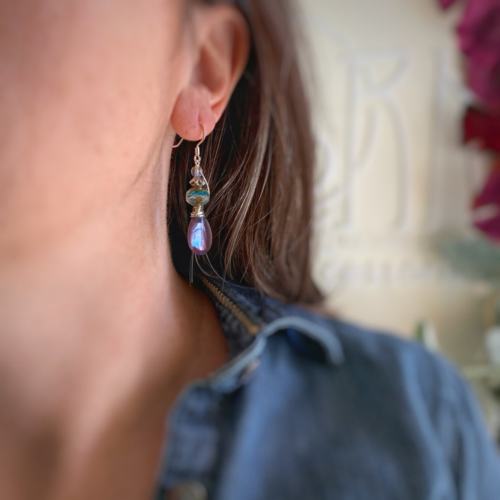 Teardrop Earrings Medium Length in Purple Iris