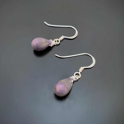 matte finish peacock purple teardrop silver earrings