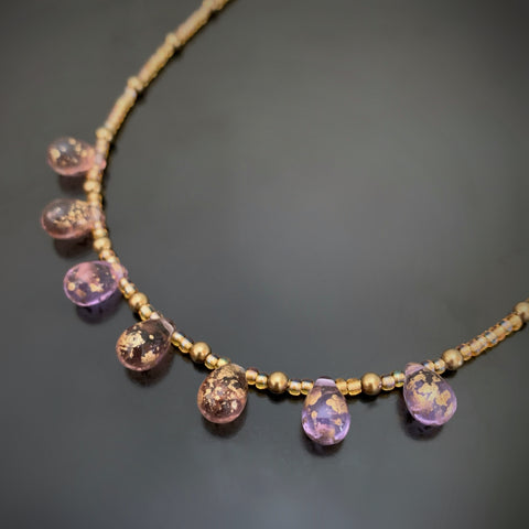 multi tone lilac and gold speckled teardrop beaded choker