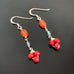 carnelian and african red galss beaded earrings with sterling silver ear wires