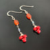 carnelian and african red galss beaded earrings with sterling silver ear wires