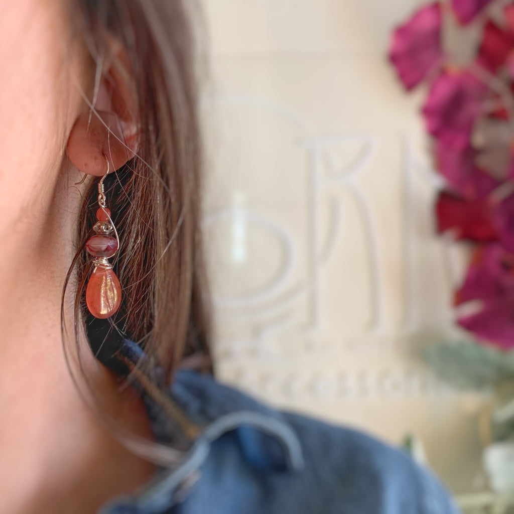 Teardrop Earrings Medium Length in Rhubarb Pink