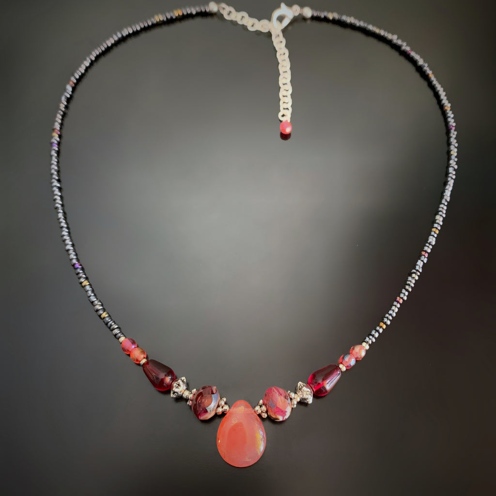 Teardrop Necklace in Rhubarb Pink