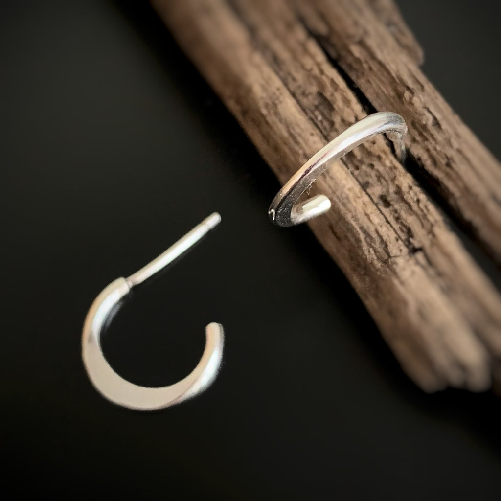 Sterling Silver Small Hammered Hoop Earrings with Post