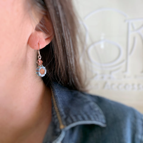 Flower Earrings in Blue and Copper
