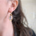 earrings with clear glass teardrop inside brass ovals
