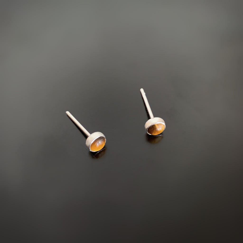 brown tiger eye round post sterling silver earrings