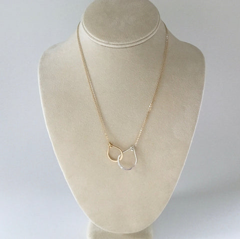 Sterling silver and gold filled interlocking tear drops necklace
