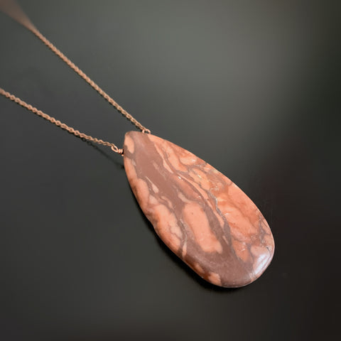 jasper teardrop pendant on coppery chain