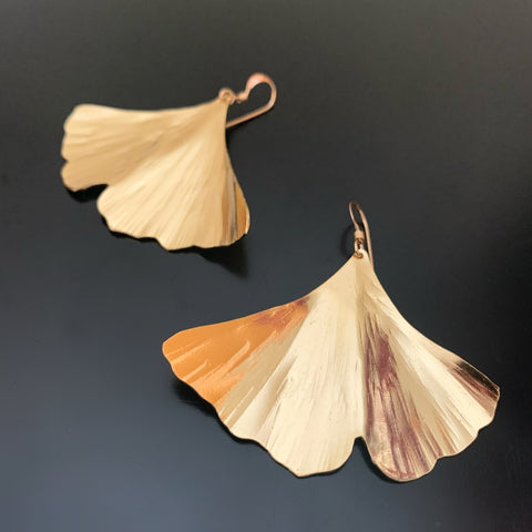 Extra Large Ginkgo Leaf Earrings in Golden Brass