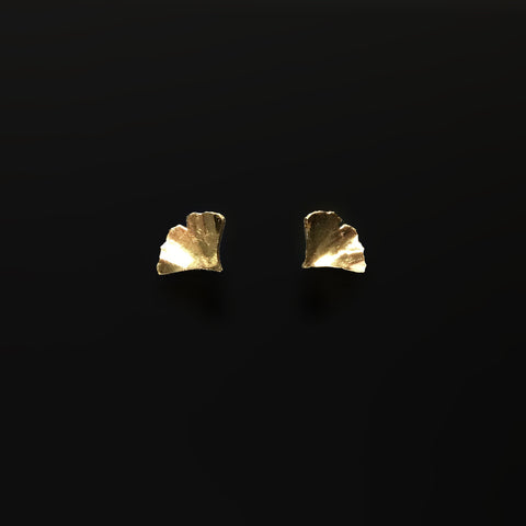 small golden brass ginkgo post earrings