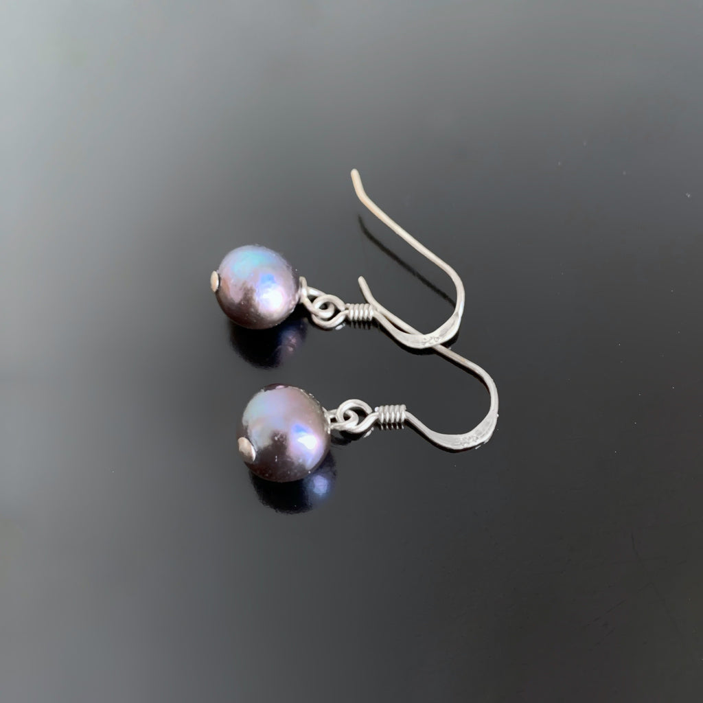 purple peacock freshwater pearl drop earrings
