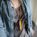 long lariat necklace in yellow, red and green