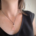 pink glass teardrop necklace with silver twisted loop