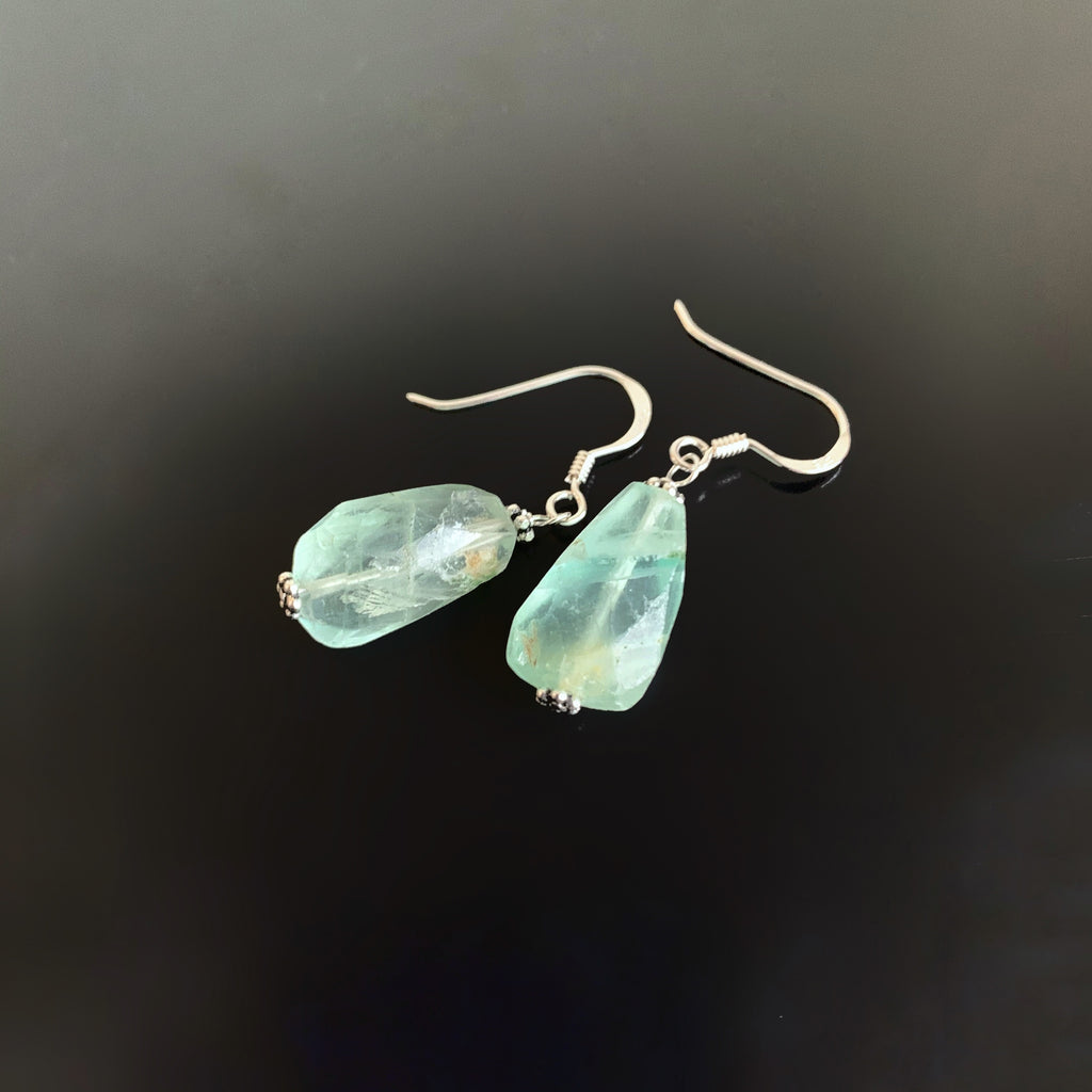 faceted green fluorite nugget earrings