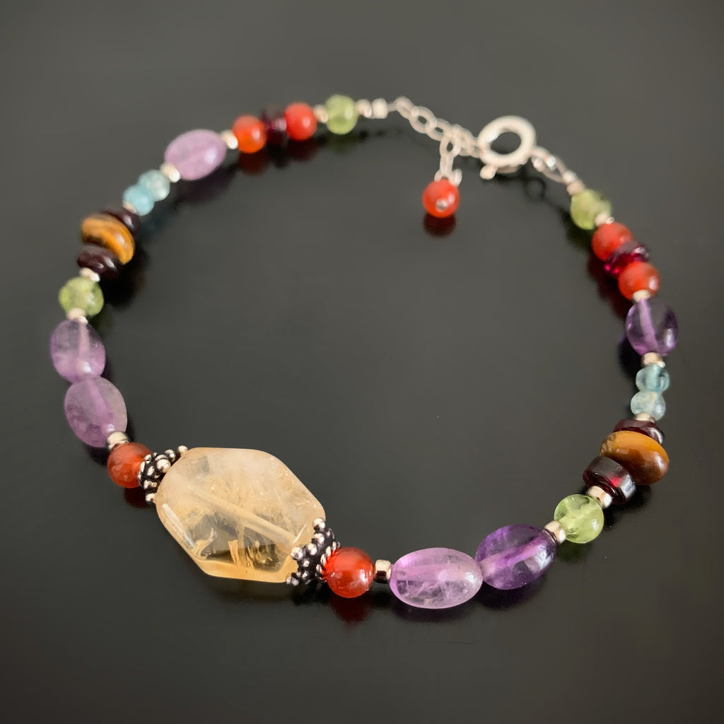 Mixed Semiprecious Stone and Sterling Silver Bracelet