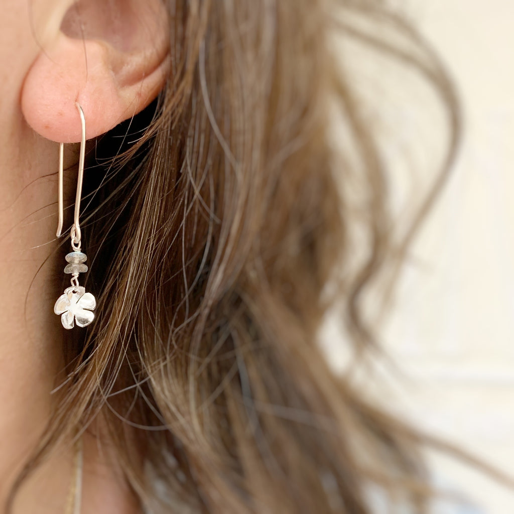 handmade sterling silver and labradorite flower drop earrings