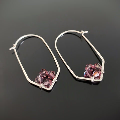 Crystal Point Hoop in sterling silver and dusty rose