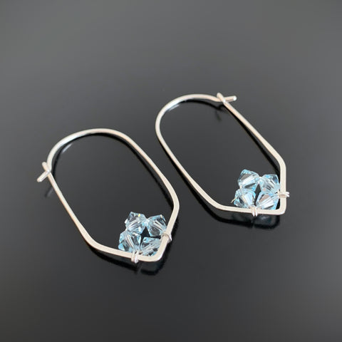 Crystal Point Hoop in sterling silver and light aquamarine