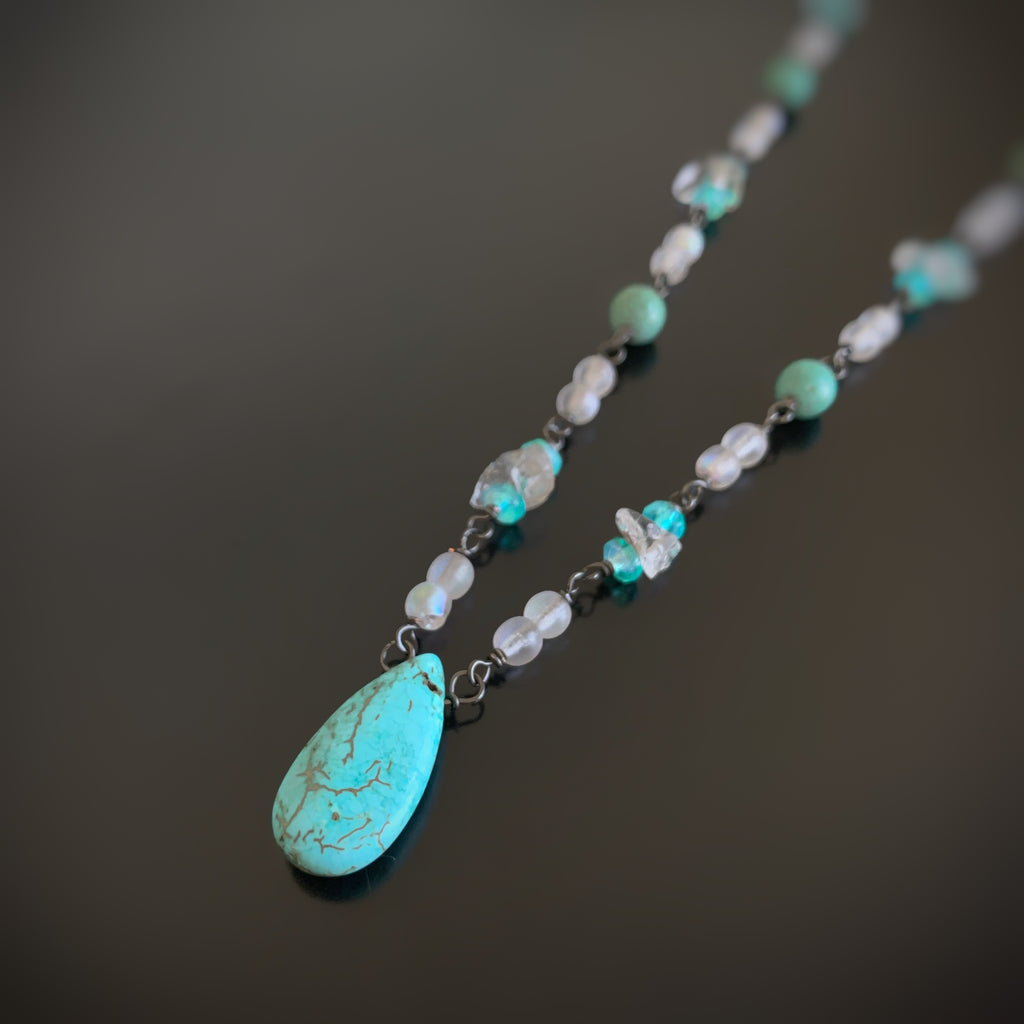 handmade turquoise and glass hand-wrapped linked necklace