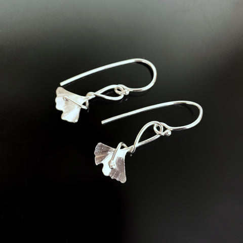 Small Ginkgo Earrings with Tendril in Sterling Silver