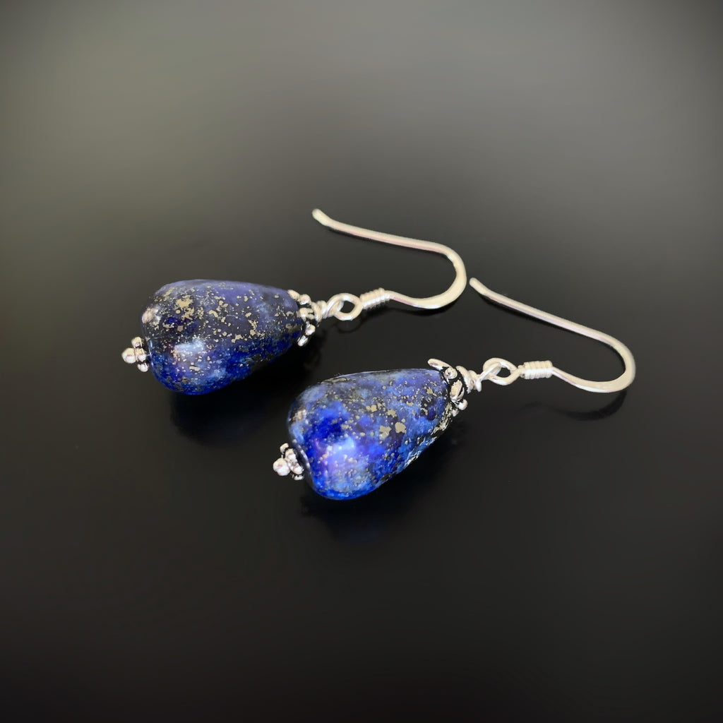 blue lapis lazuli teardrop earrings woth silver ear hooks
