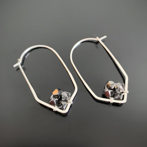 Crystal Point Hoop in sterling silver and shimmery charcoal