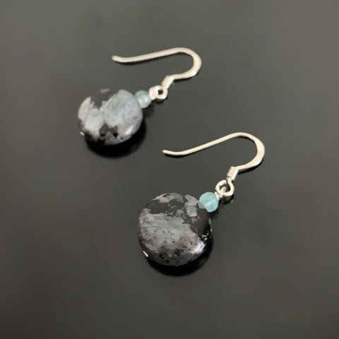 Speckled Labradorite and Apatite Silver Earrings