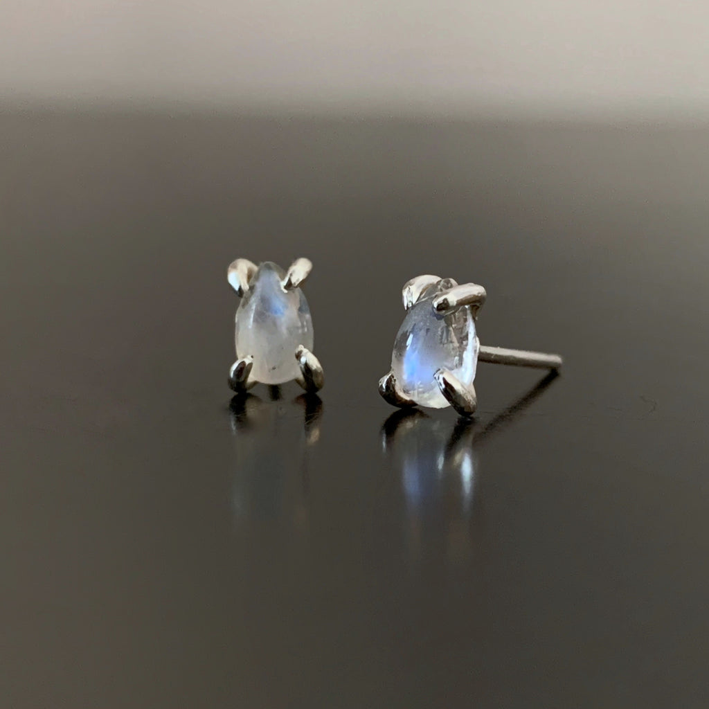 Moonstone Teardrop Stud Earrings in Sterling Silver