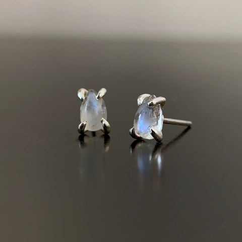 Moonstone Teardrop Stud Earrings in Sterling Silver