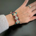 Woven Bracelet with Rose Quartz Turquoise and Striped Button Clasp